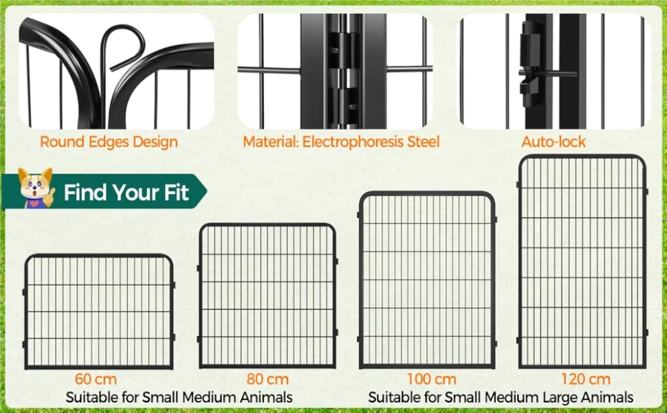Забіг для цуценят Yaheetech з 16 панелей, 80 см заввишки, для собак, кроликів, зайдак, з 2 дверцятами, 60 см заввишки, для використання в приміщенні та на вулиці