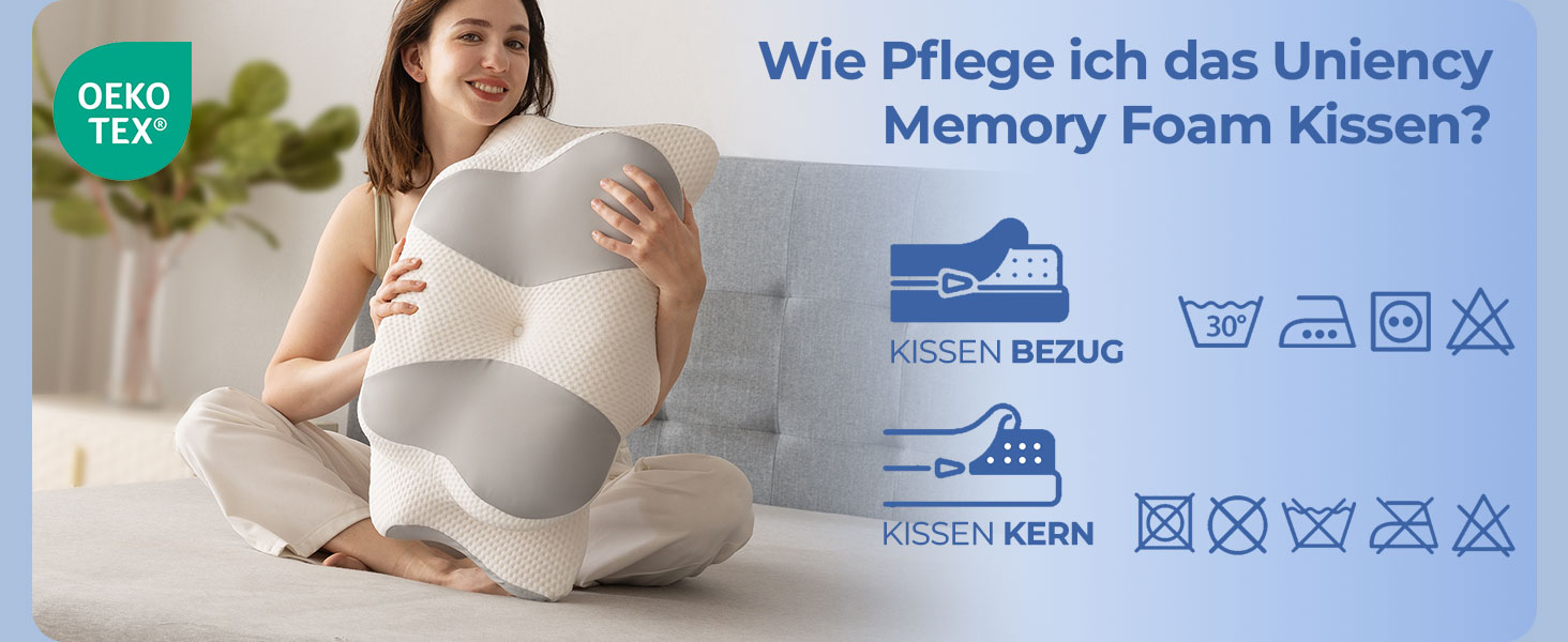 Ортопедична подушка Uniency для шиї з Memory Foam - підтримка шиї та полегшення болю в шиї та плечах. Підходить для сну на боці, спині та животі (66 x 40 x 14 см, сіра)