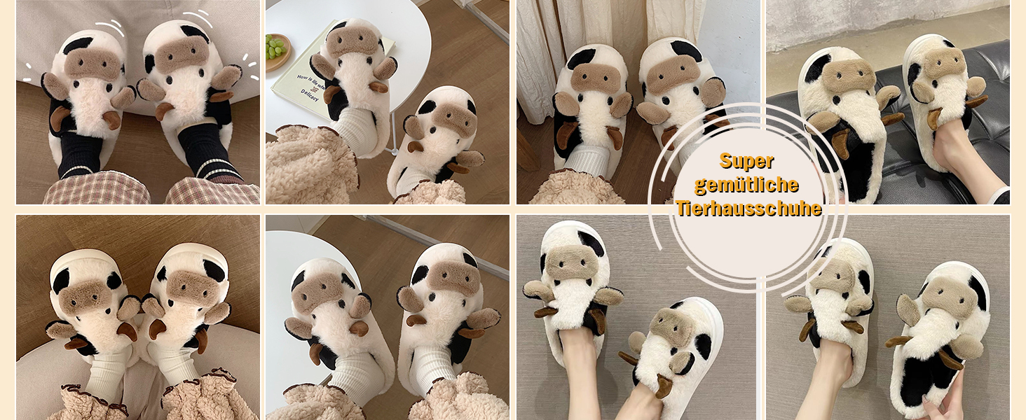 Тапочки-корови для дому: плюшеві, теплі, унісекс, 40/41 EU (колір: кава)