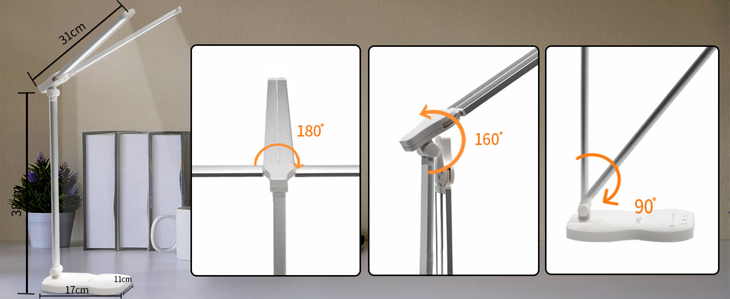 LED лампа настільна LQWELL® QM019 з диммуванням, USB-зарядкою, сенсорним керуванням та пам'яттю для дітей та офісу. 5 кольорів, 10 рівнів яскравості, металевий корпус, для захисту очей.