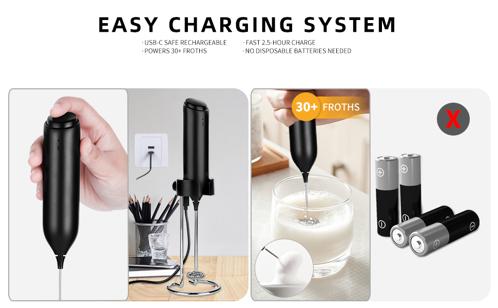 Електричний піноутворювач для молока WINETELL, USB-C, для лате, какао, матча, перезаряджається