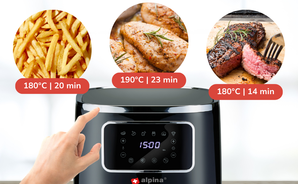 Фритюрниця Alpina Airfryer 4.5L з цифровим дисплеєм - фритюрниця без олії, 1450W, для 1-4 осіб, регулювання температури 80-200°C, таймер