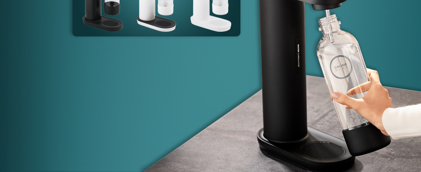 GROHE Blue Fizz Набір для газованої води (3 рівні газування, без CO2 балона, 1x 0,85л пляшка + засіб для чищення), 31943K00 (2x 0,85л пляшка | 1x CO2, з CO2 індикатором, Чорний)