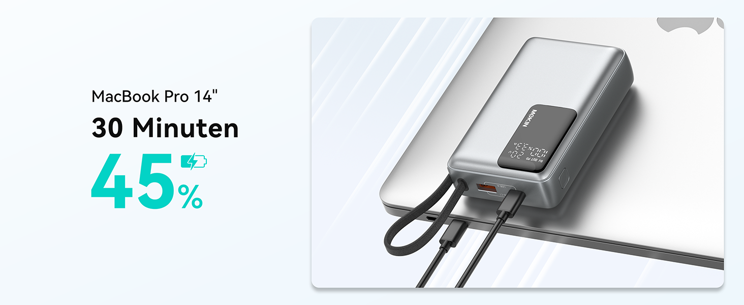 Повербанк 20000mAh 65W з швидкою зарядкою USB-C PD 3.0 та QC 4.0, зовнішній акумулятор з LED-дисплеєм для iPhone 17 16 15 14, Samsung Galaxy S25 S24, для подорожей та кемпінгу