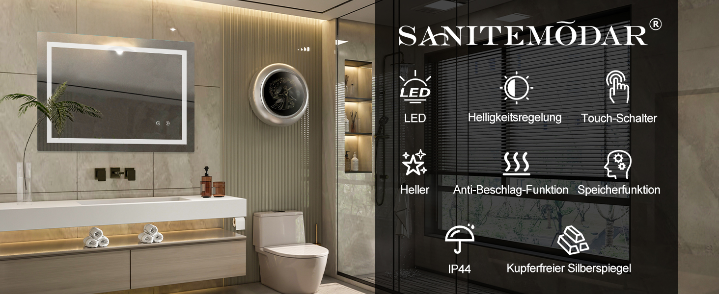 Дзеркало для ванної кімнати Sanitemodar LED 50x70 см з підсвічуванням, протизапотівальне, з сенсорним вимикачем