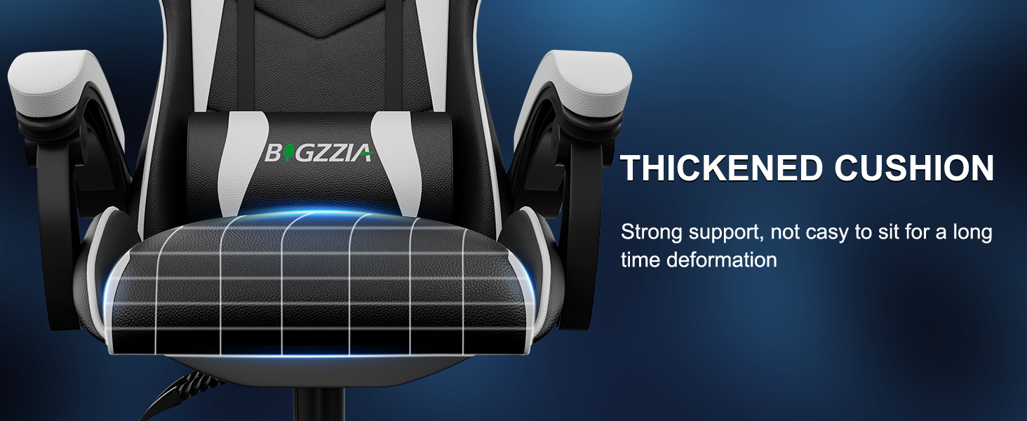 Геймерське крісло Bigzzia Ergonomisch з підтримкою попереку та голови, Bluetooth, чорно-біле, регульована висота, для підлітків та дорослих