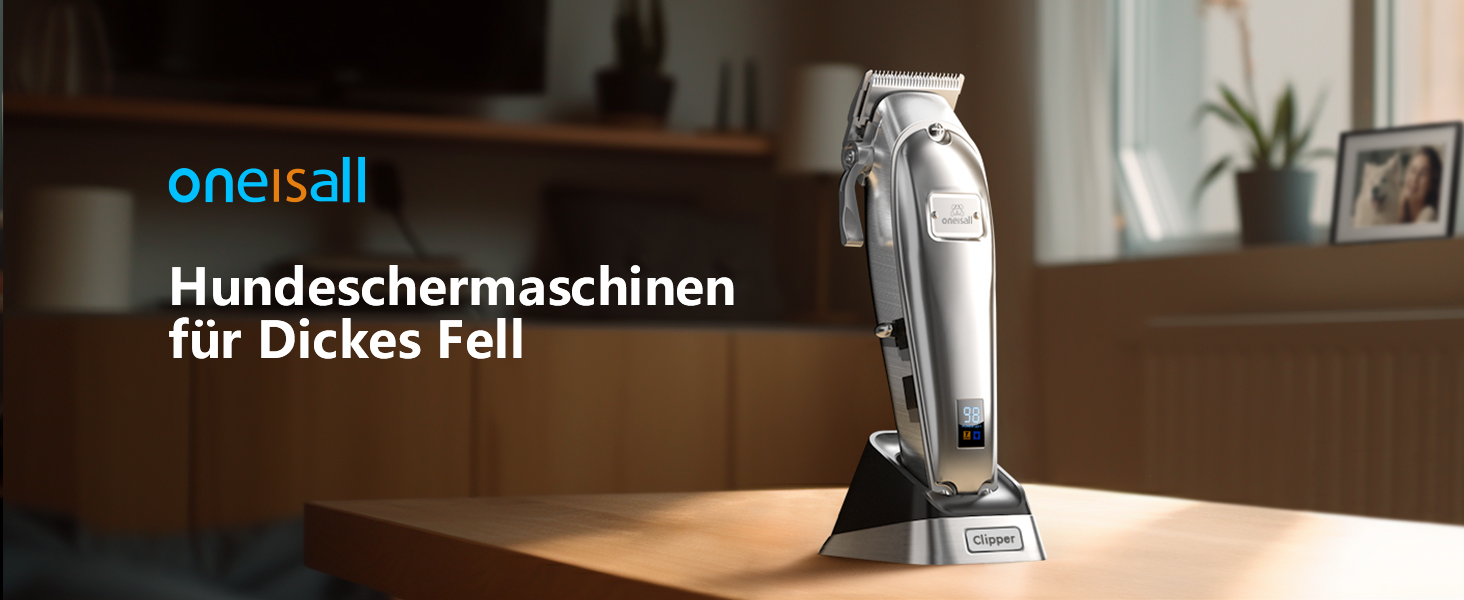 Професійна машинка для стрижки собак Oneisall для густого хутра з основою, електрична машинка для стрижки собак з потужним мотором 6500RPM для густого, довгого та кучерявого хутра, срібна