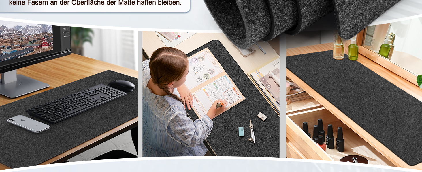 Підкладка під стіл з фетру 100 x 43 см, велика миша, антиковзаюча, для офісу та дому (темно-сірий)