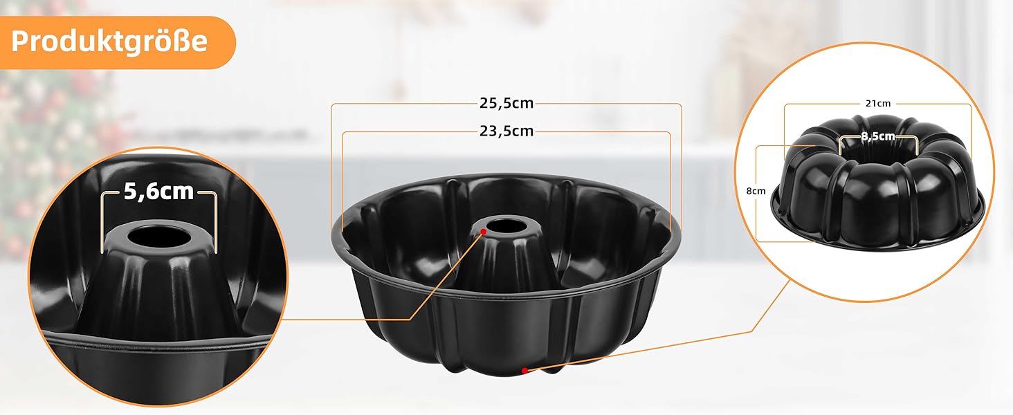 Форма для кексів Onader, карбонова сталь з антипригарним покриттям, 25,5 см, кругла, для випікання кексів, хліба, здоби, легко миється (чорна)