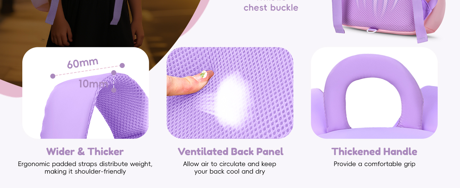 Рюкзак для дитячого садка Tanou для дівчаток, ультралегкий, з нагрудним ремінцем, фіолетовий