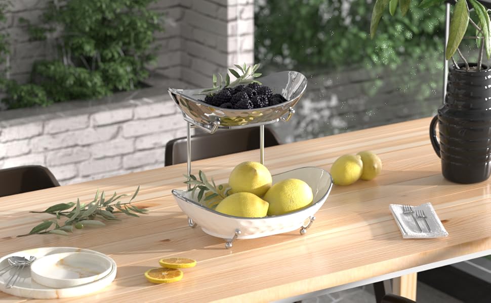 Набір підставок для фруктів та овочів Acliys, 3 яруси, кераміка, для кухні, сріблястий