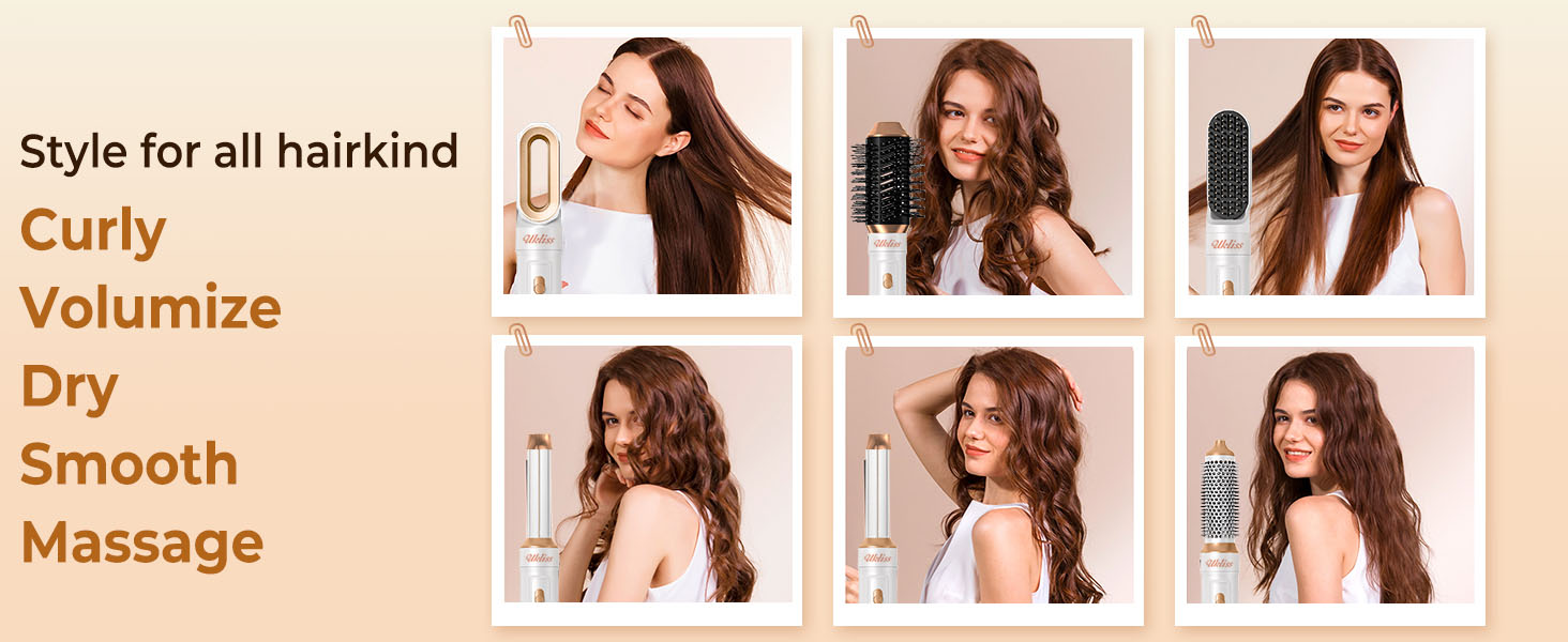 UKLISS Професійний стайлер для волосся 6-в-1 (фен, локони, брашінґ), білий