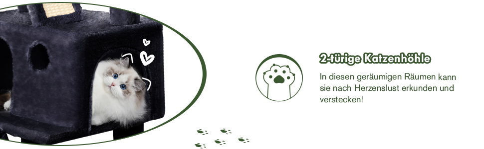 Драбина-кіготь MUTICOR 168 см для великих котів з гамаком, кошиками та ігровим будиночком, сірий