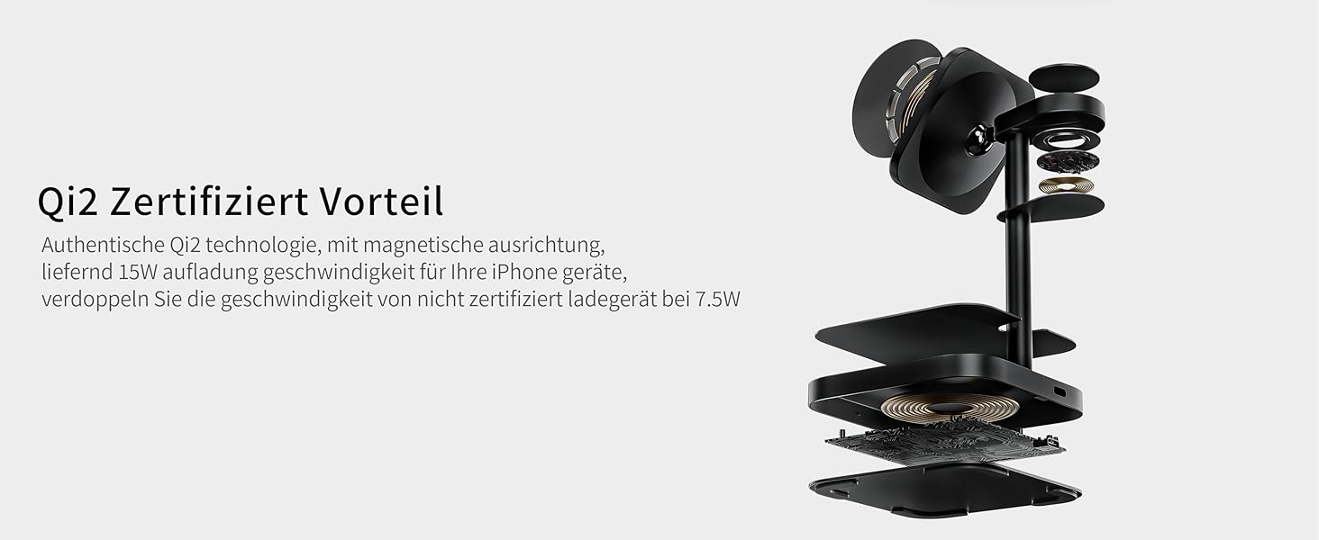 Станція зарядки LULULOOK Qi2 MagSafe 3-в-1 з алюмінію для Apple Watch та iPhone, 15W швидка зарядка для iPhone 17 Pro Max/17 Pro/17 Air/17, 5W для Apple Watch Ultra, AirPods, Титан (Чорний)