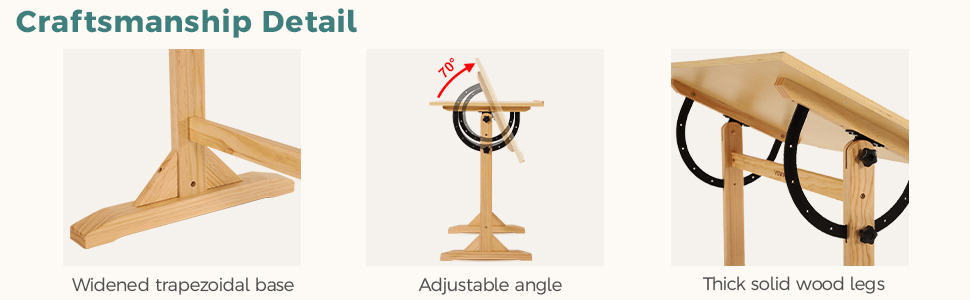VISWIN Adjustable Drawing Table - Large Wooden Art Desk for Artists - Height & Angle Adjustable, Solid Pine Wood, Studio Easel Table for Painting & Drawing