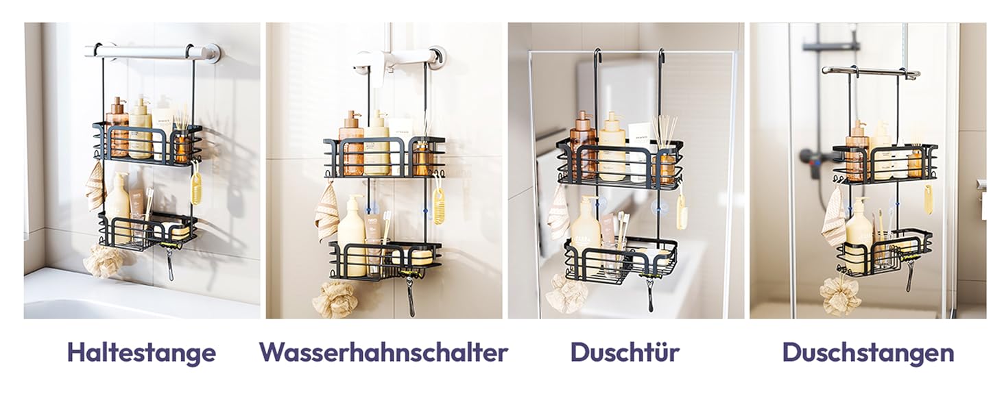 Поличка для душу SWTYMIKI з мильницею та 11 гачками, з нержавіючої сталі, чорна