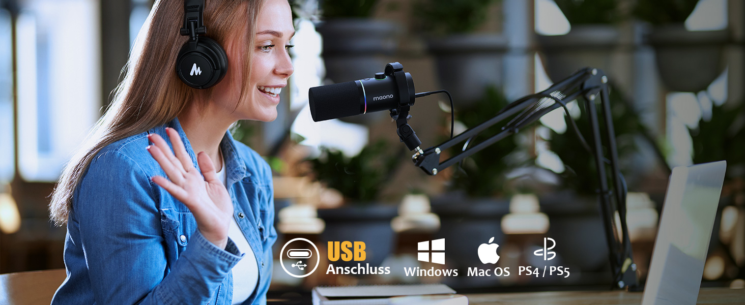 Мікрофон MAONO PD200XS XLR/USB: Набір для стримінгу, запису та геймінгу з RGB підсвіткою, регулюванням гучності та беззвучною кнопкою