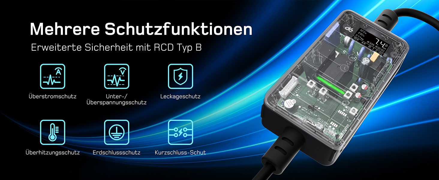 Зарядний пристрій для електромобіля dé Mobile Wallbox 7.4 кВт з Wi-Fi, кабель Type 2 6м (1 фаза, 6-32A) + CEE адаптер 7кВт, 15м