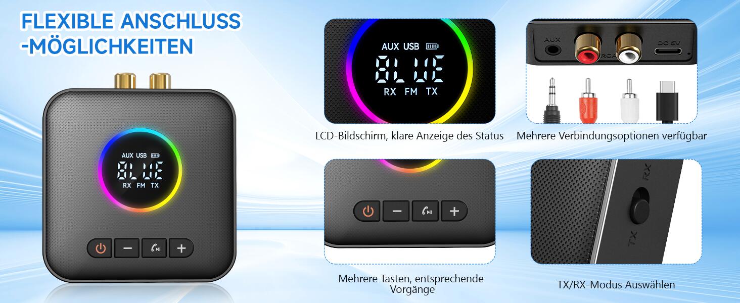 Bluetooth 5.4 Передавач та приймач AXFEE HiFi, 2-в-1, для аудіосистем, автомобілів, TV, з 3.5mm RCA, чорний