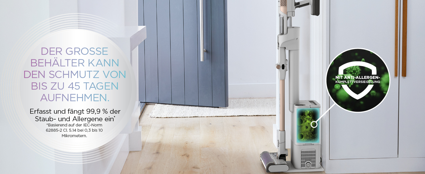 Пылесос Shark Clean & Empty: аккумуляторный, самоочищающийся, для шерсти животных, ковров и твердых полов, с LED-подсветкой, тихий, белый/синий, BU3521EU Detect Clean & Empty