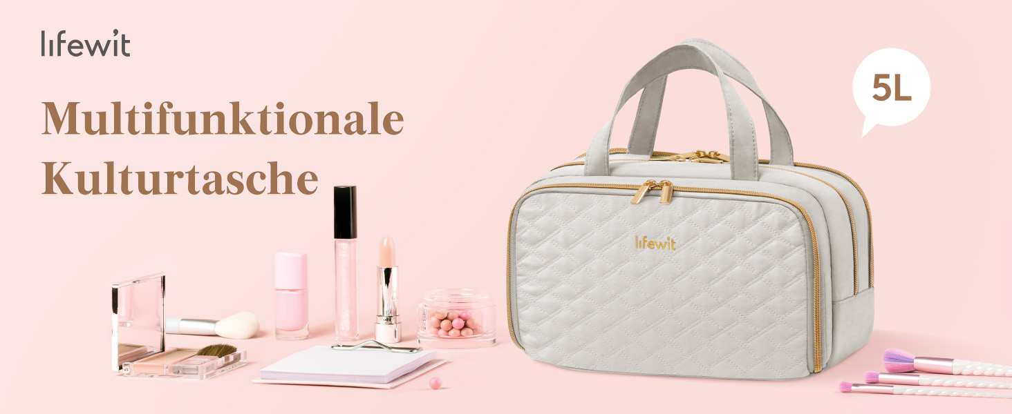 Валіза-органайзер для косметики Lifewit 5L, сірий, водовідштовхувальний, з відділенням для мокрого одягу