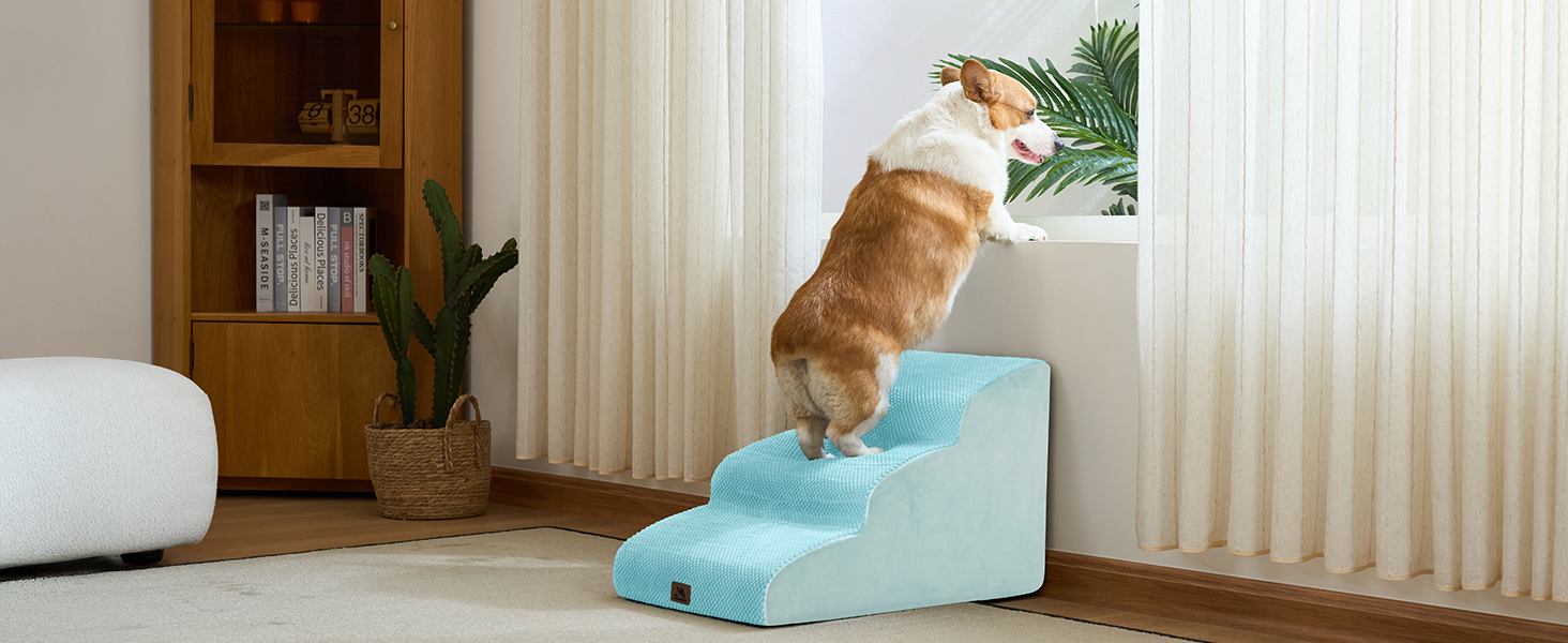 Сходинки для собак маленьких порід, 2/3 сходинки, 30 см, для дому, неслизькі, для котів та собак, сірі/блакитні