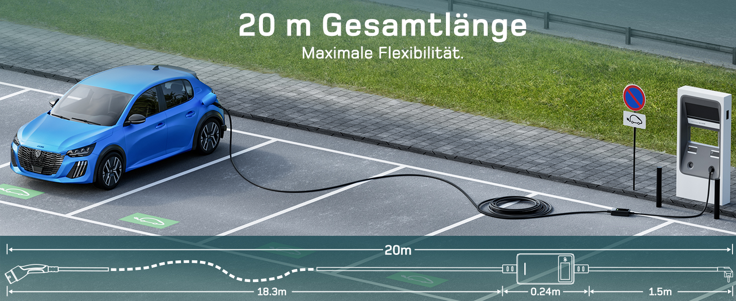 Кабель для зарядки електромобіля Type 2 Schuko 3,7kW, 7м, 6-16A, 1-фазний, з LCD дисплеєм, чорний