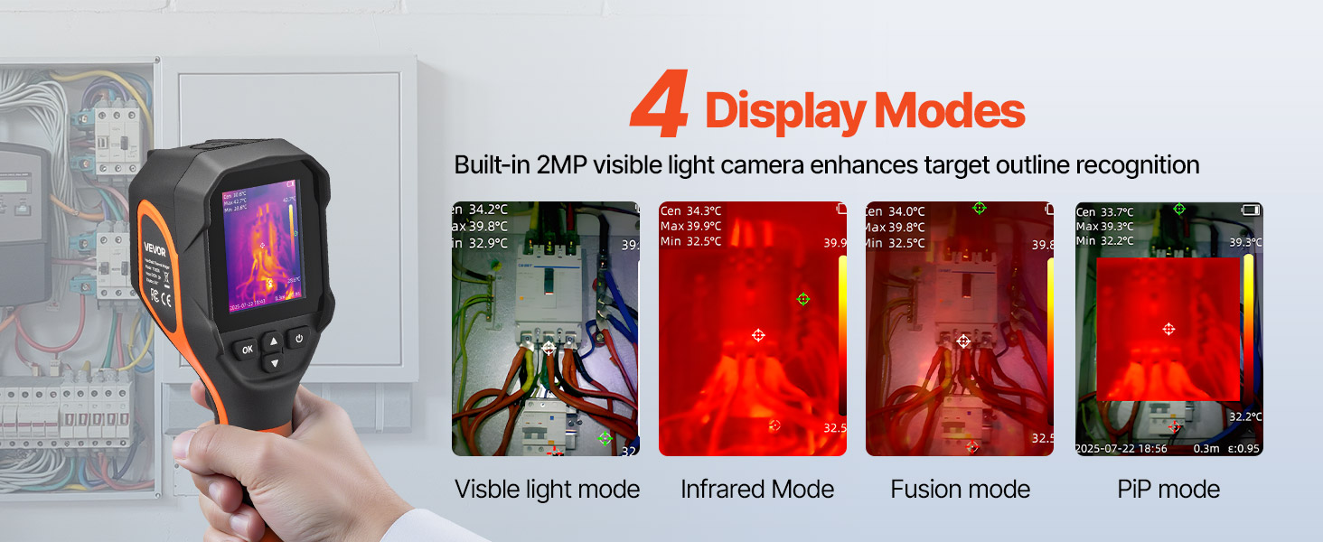 Тепловізор VEVOR з роздільною здатністю 320x240, термокамера з візуальною камерою 2MP, -20°C до 550°C, 4 режими та 6 колірних палітр