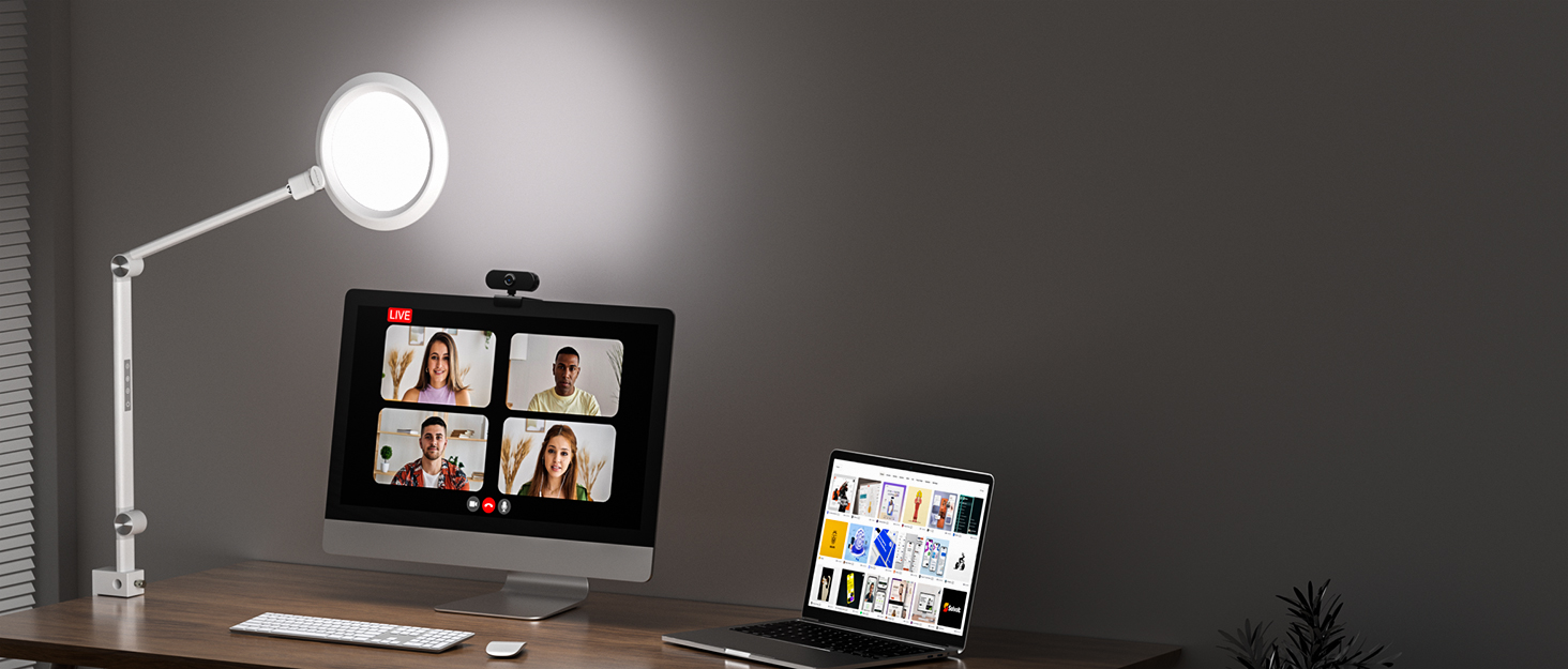 LED лампа настільна з регулюванням яскравості, 4 режими кольору, 18W для відеоконференцій, офісу та дому (матова біла)