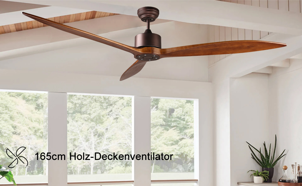 Стелянка вентилятор Reiga з дерева, 165 см, DC-двигун, керування пультом/Smart Home, 6 швидкостей, колір: коричневий, для внутрішнього/зовнішнього використання, без освітлення
