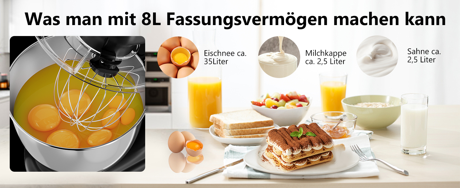 Кухонна машина HOMELUX 1800W з чашею 8 л з нержавіючої сталі, 6 швидкостей, LED-дисплей, насадки для замішування, збивання та нарізки, сіра