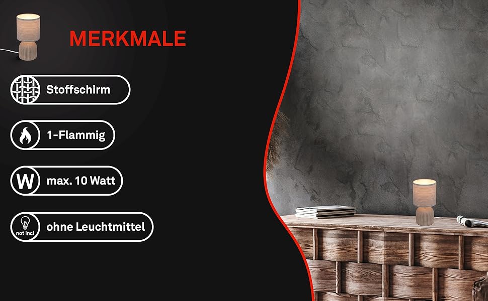 Торшер BRILONER з тканинним абажуром, вимикачем на кабелі, керамічним цоколем, 15x28 см (ДxВ), Колір: Коричневий