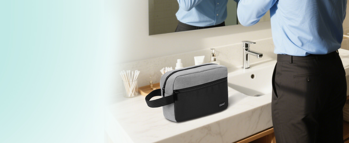 Чоловіча дорожня туалетна косметичка, водонепроникна, з кишенею для гоління та ручкою, органайзер для косметики, спортзал, душ, ванна кімната, подарунок для чоловіків, чорно-сіра
