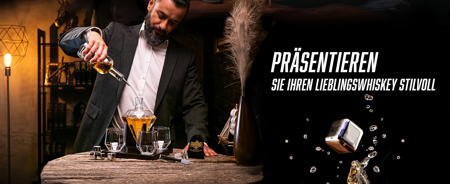 Набір віскі Whiskey Karaffe Set: декантер, 4 склянки, 4 камені для віскі, подарункова коробка, 1000 мл