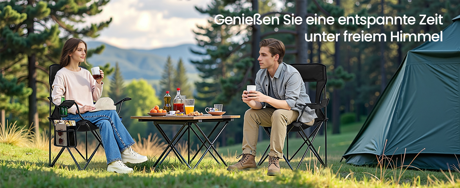 Набір кемпінгових стільців SONGMICS 2 шт., складані, для риболовлі, з високою спинкою, регульованими підлокітниками, підсклянниками, до 150 кг, чорний