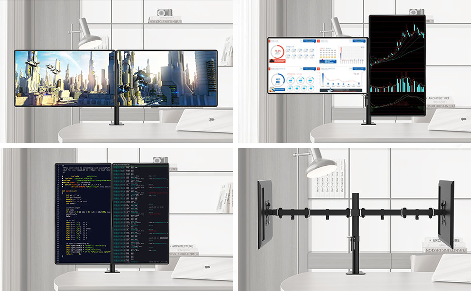 Підставка для монітора GRIFEMA для 2 моніторів, 13-32 дюйми, регульована висота, поворотна, VESA 75x75/100x100, до 9 кг
