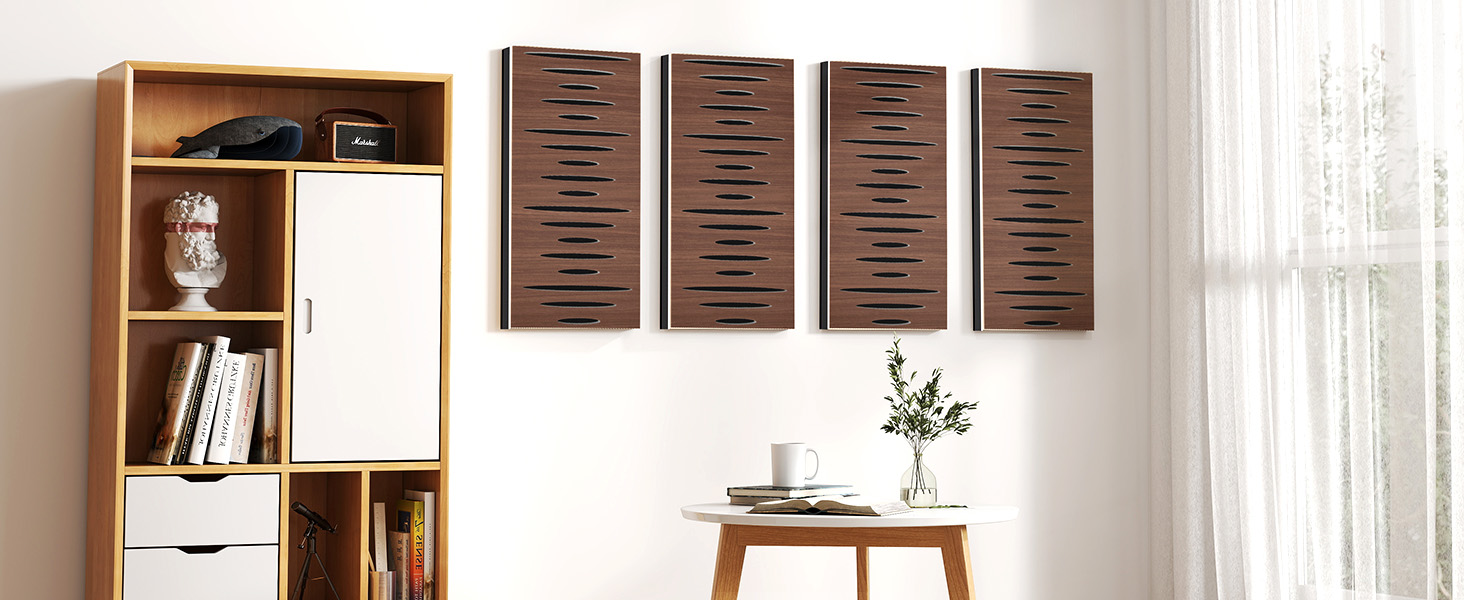 Акустичні панелі JBER для звукоізоляції стін, самоклеючі шумопоглинаючі плити з імітацією темного горіха (еліптичний візерунок), 60×30×4.5 см, 4 шт — для студії та дому