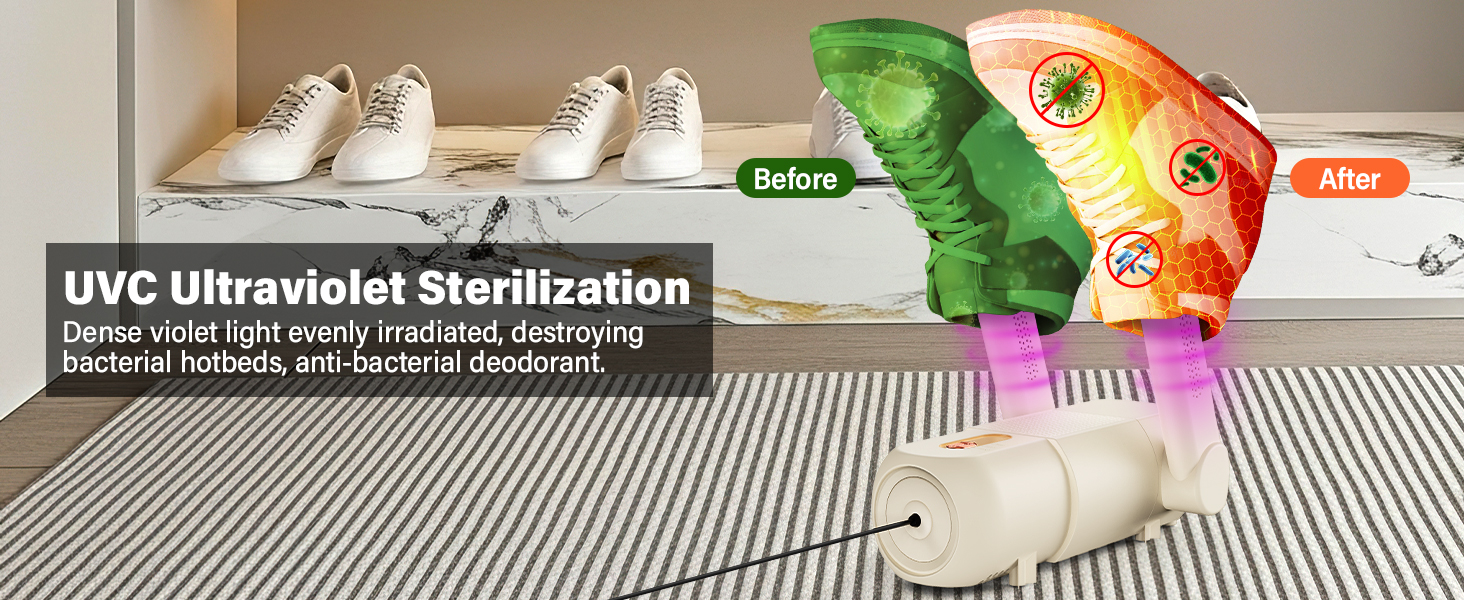 Електричний сушильник для взуття та черевиків з таймером 120 хв, UV-підсвічуванням, складний дизайн (Бежевий)