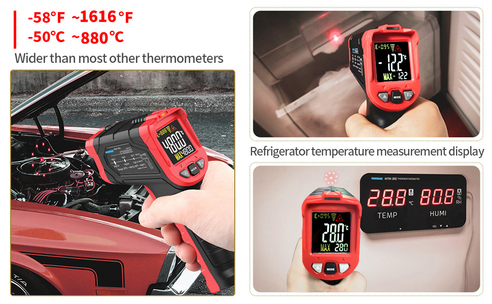 Інфрачервоний термометр лазерний цифровий -37°F~1022°F (–50°C～880°C) - Ідеально для приготування їжі, барбекю та холодильників