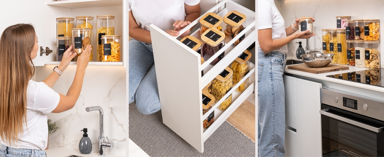 Скляні банки для зберігання Deco haus® з кришкою, набір 6 шт. [+ЕТИКЕТКИ] - 10x21 см