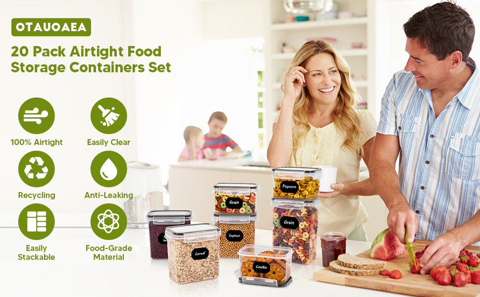 Набір контейнерів для продуктів на 20 штук з кришкою, герметичні, BPA-free, з етикетками, для зберігання круп, борошна, мюслі, кухонний органайзер