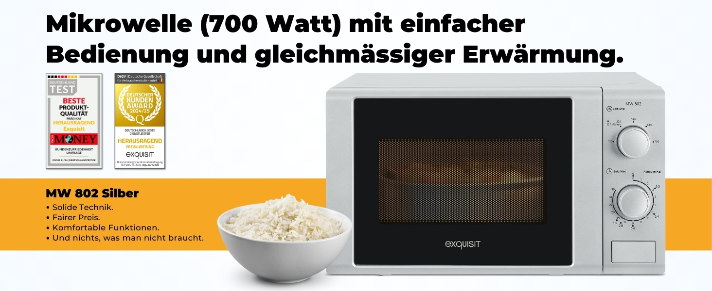 Мікрохвильова піч Exquisit MW 802 срібна 20L, 700W, 5 рівнів потужності, таймер, функція розморожування