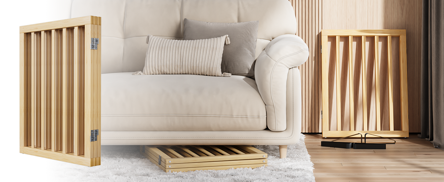 Бамбукове переносне захисне ґратка для собак Semiocthome, 3 секції, для дому, 61 см (H), розширюється до 140 см