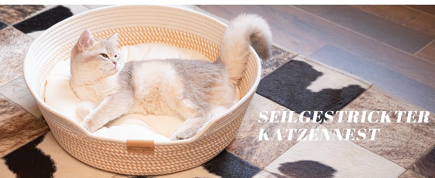 Квіткове ліжко для котів CheerPals з подушкою, 47 см. Зручний плетений кошик з бавовняних мотузок для сну, підходить для всіх котів, універсальне, для будь-якої пори року