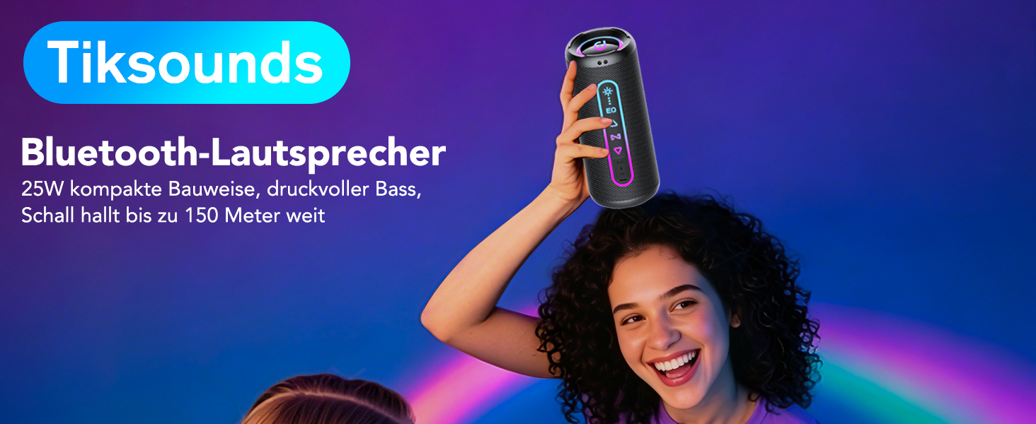 Bluetooth колонка з підсвіткою 25W, Bluetooth 5.4, Dual Bass, 24 год, IPX7 водонепроникна, портативна колонка для вечірок, подорожей, AUX/TF, Чорна