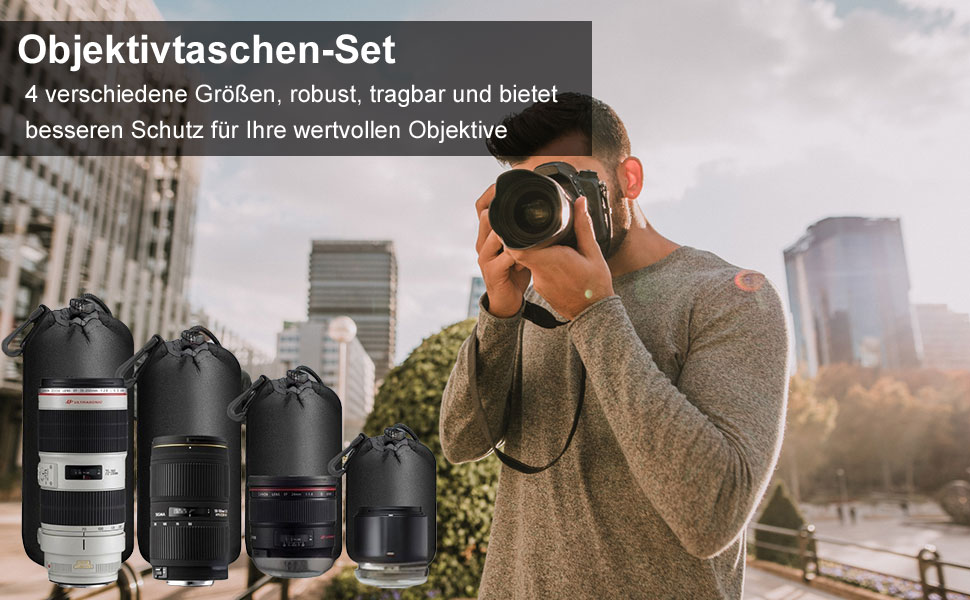Набір чохлів для об'єктивів камери (4 шт.) - S, M, L, XL, водонепроникні, з підкладкою