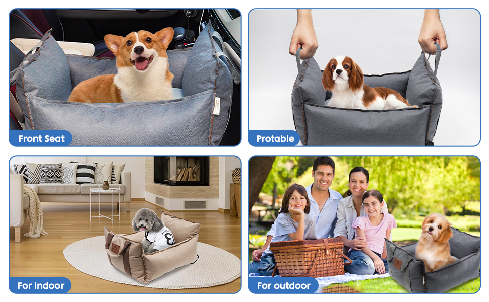 Автокрісло-ліжко для собак та котів: якісний матеріал, безпека, багатофункціональне ліжко з потовщеним подушкою та ременем безпеки (сірий, блакитний)