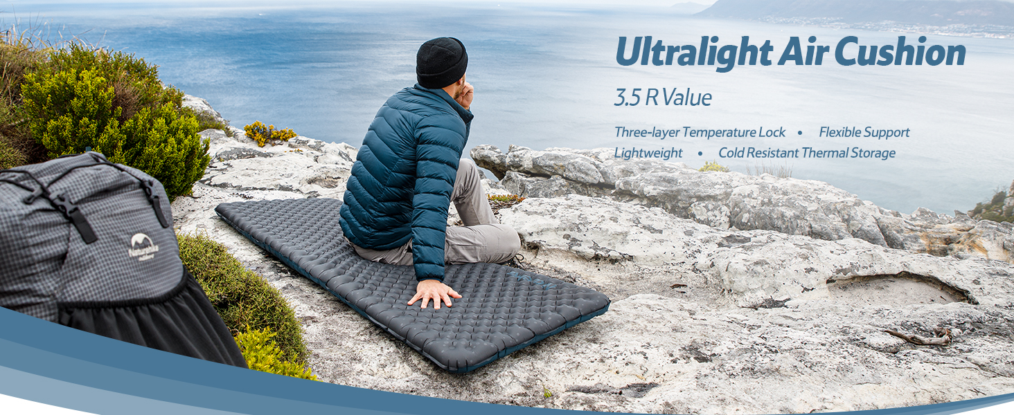 Naturehike килимок для кемпінгу Thermal 3.5R - ультралегкий, 4-сезонний (-6℃), самонадувний з надувною сумкою, високий R-значення, для зими, військовий зелений, прямокутний, XL