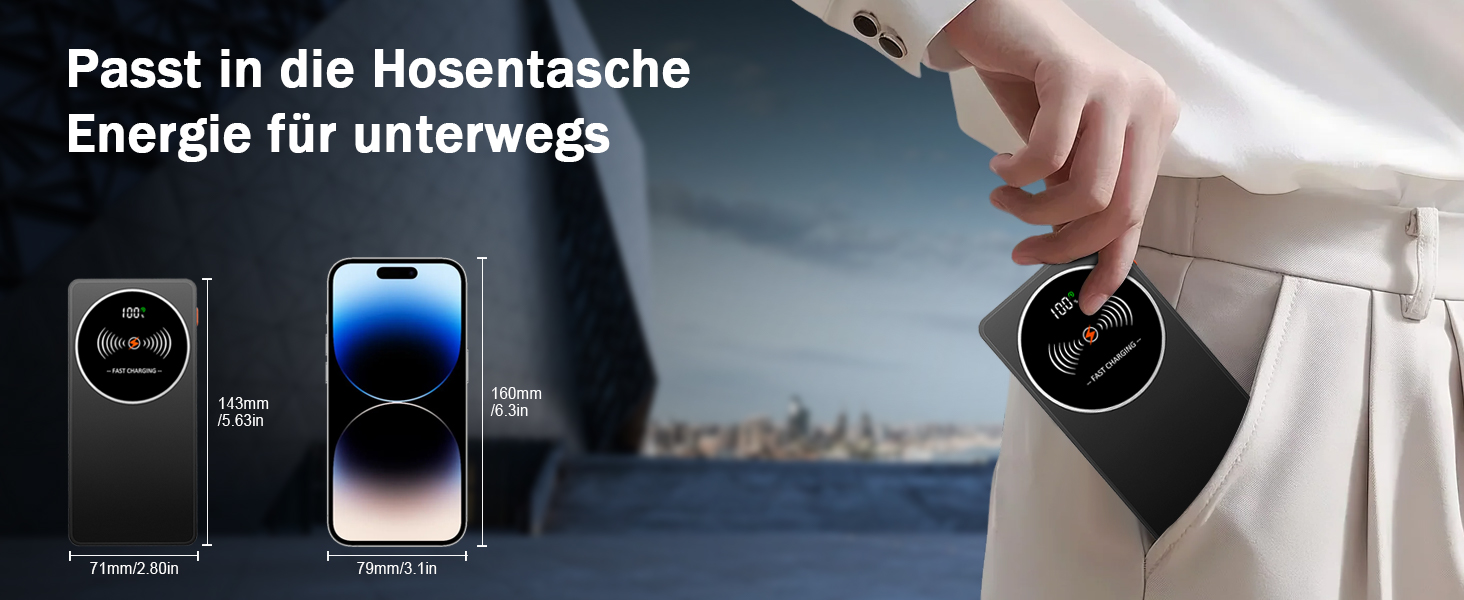 Портативний зарядний пристрій Power Bank Klein 10000mAh з USB-C, 3 порти, сумісний з iPhone 17/16/15/14/13 Pro Max Plus Mini, Android, чорний