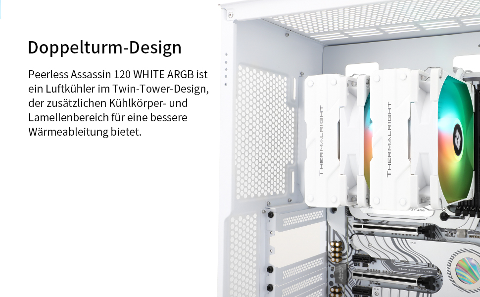 Кулер для процесора Thermalright Peerless Assassin 120 SE White ARGB, 6 теплових трубок, 2 вентилятори 120мм PWM, для AMD AM4/AM5, Intel LGA 1700/1200/115x/2011